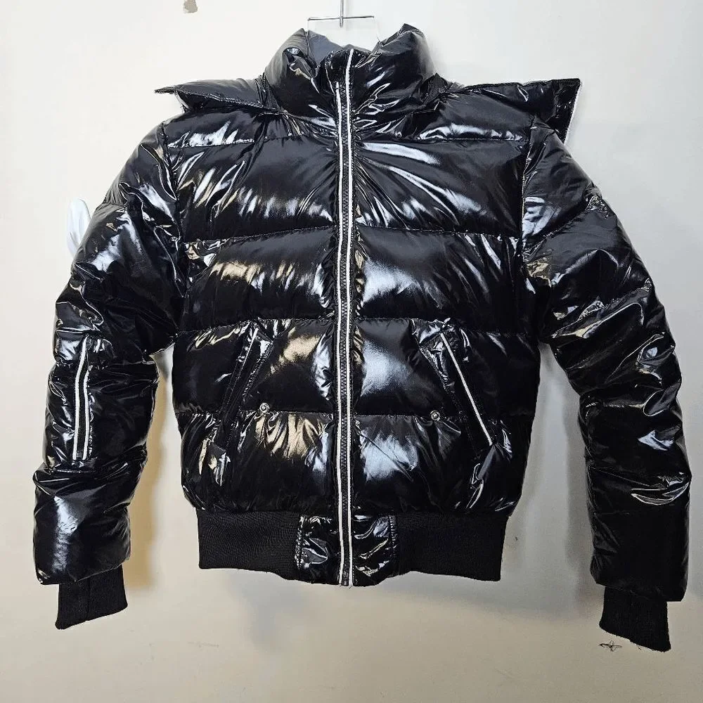Alipicks Faux Fur Polyester Long Sleeve Hooded Puffer Jacket Full Zip Girls Blac
